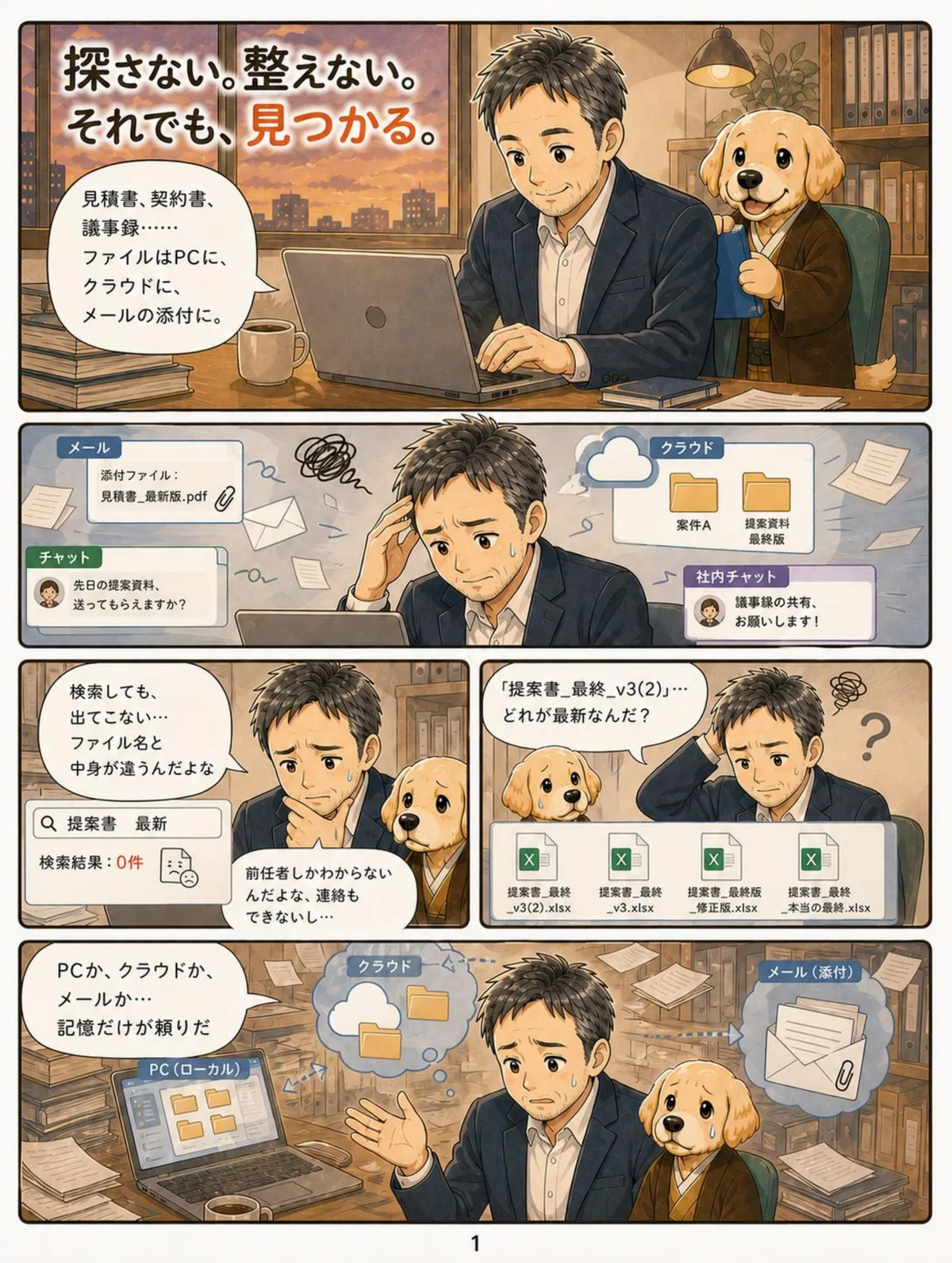 探さない。整えない。それでも、見つかる。ファイルがPC・クラウド・メール添付に散らばる悩み